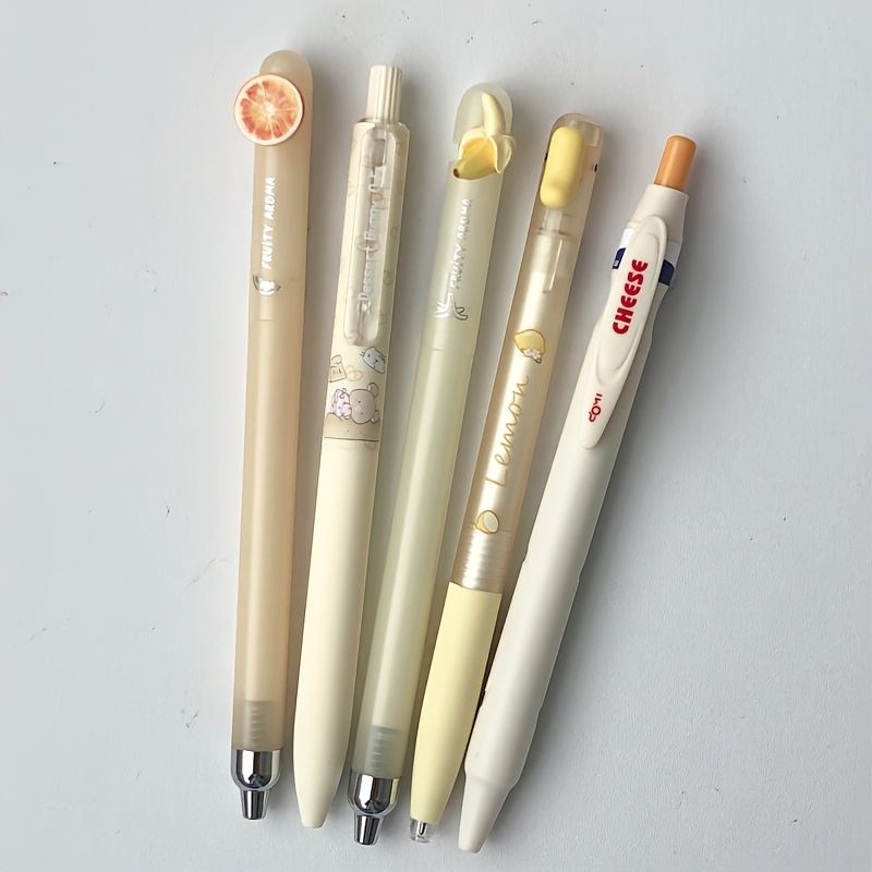 TEMU 5pcs Cream Yellow Pen 0.5mm Black Pen Creative Orange Banana Goose Bear Writing Pen Office Supplies