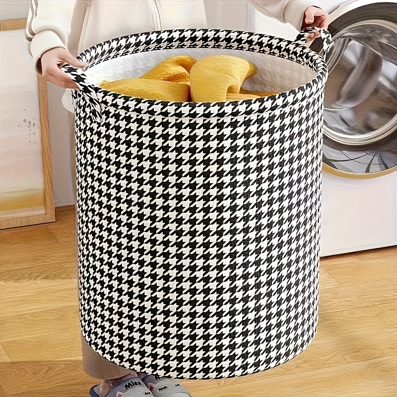 TEMU Foldable Laundry Basket | Classic Pattern | Multipurpose Storage Box With Handle | Stackable Space-saving Design For Bedroom, Bathroom, Living
