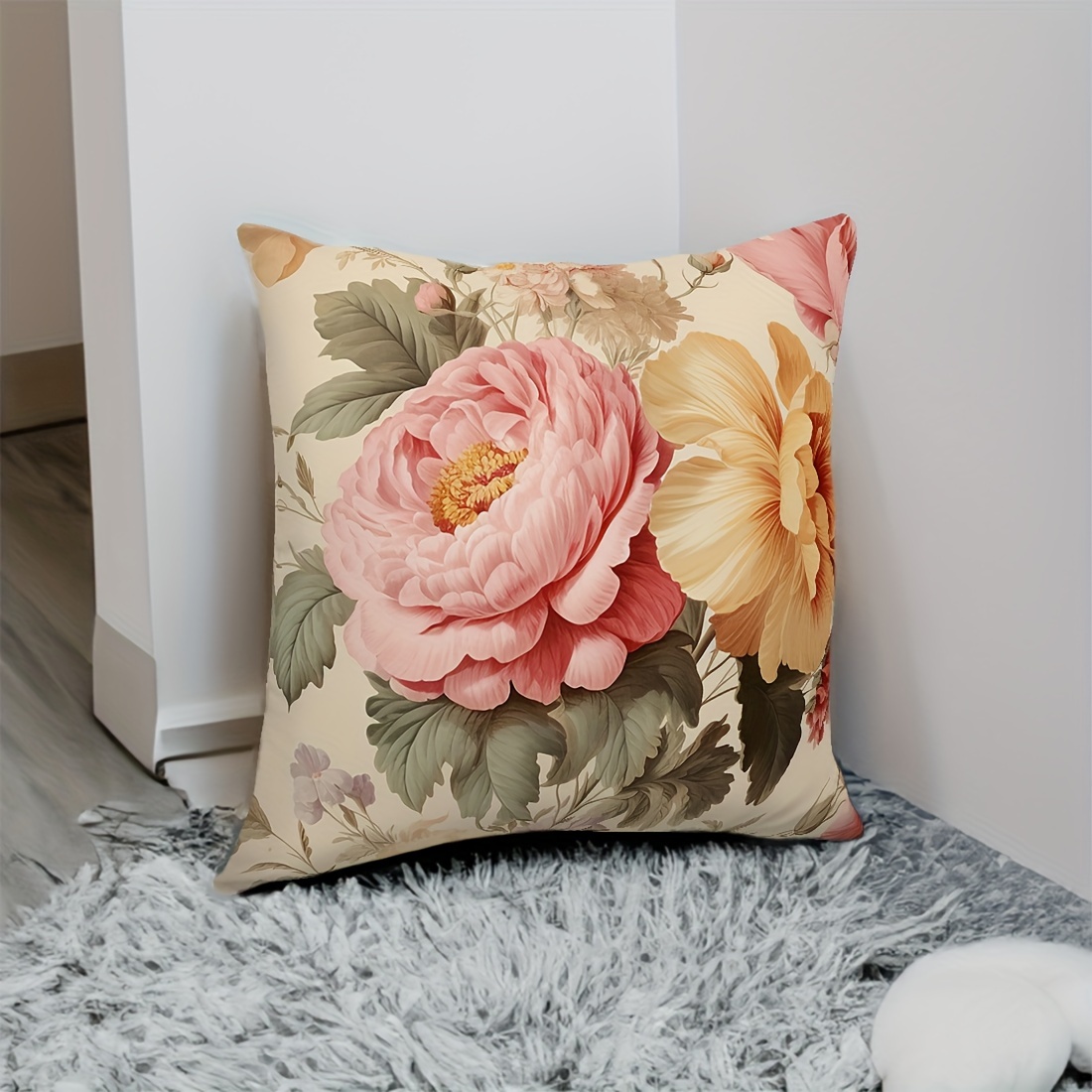 

1pc, Double-sided Vintage Flower Velvet Pillowcase Comfortable Pillowcase For Home Living Room Bedroom Sofa Cushion Cover