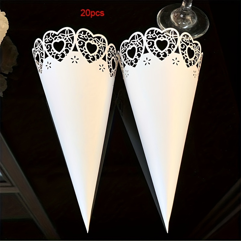 Image of 20pcs Diy Wedding Laser Cutout Flower Heart Conical Paper Lace Diy Rice Flower Tube, Birthday Party, Party And Other Small Festival Decoration Flower Tube