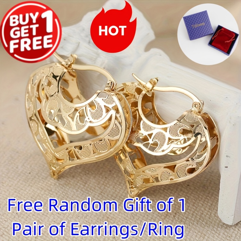 

Trendy 14k Gold Plated Hollow Out Heart Hoop Earrings For Women, Trendy Ear Jewelry Accessories Wedding Birthday Gift