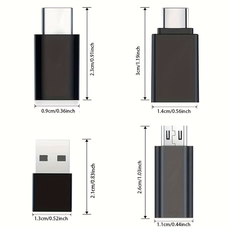 TEMU 4pcs Usb To - Usb-c Female To Usb, Micro Usb To Usb-c Female/ Male , For Laptops, Cars, Smartphones, Headphones, Mics, Pcs