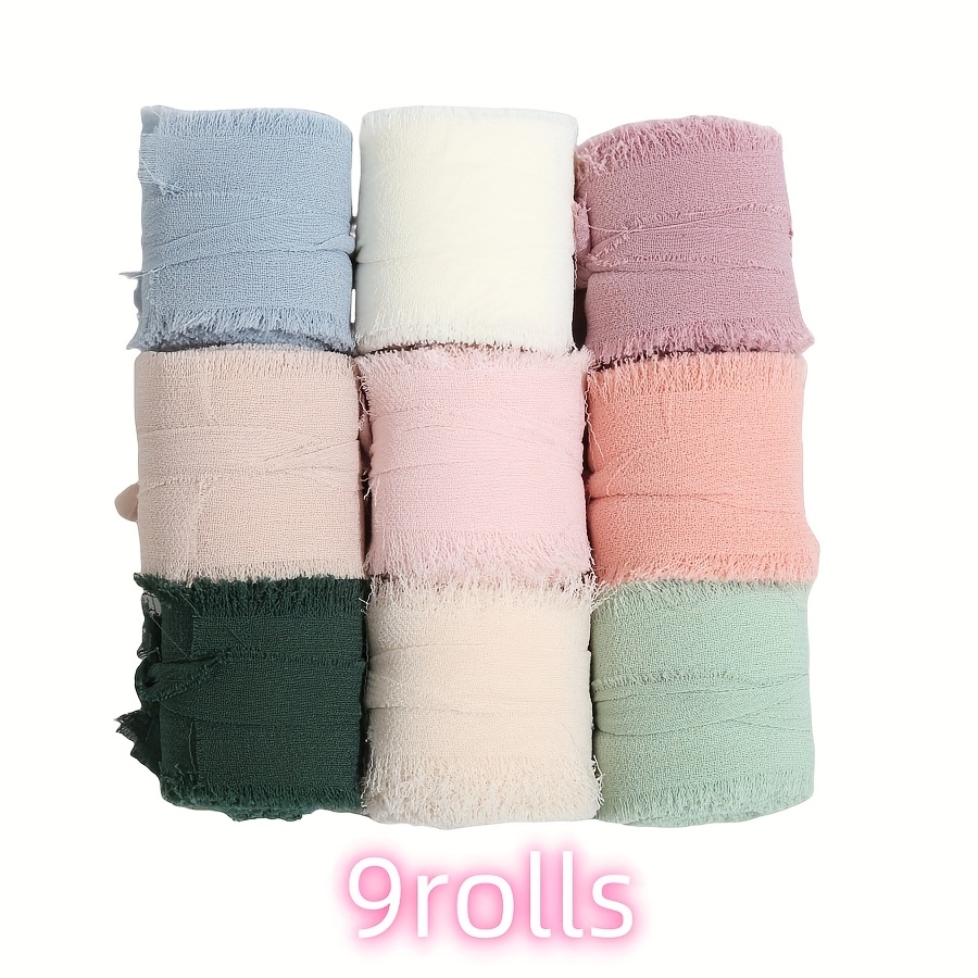 9 Rolls 1 Inch*3 Yards Chiffon Frayed Edge Ribbon Decorative Ribbon Halloween