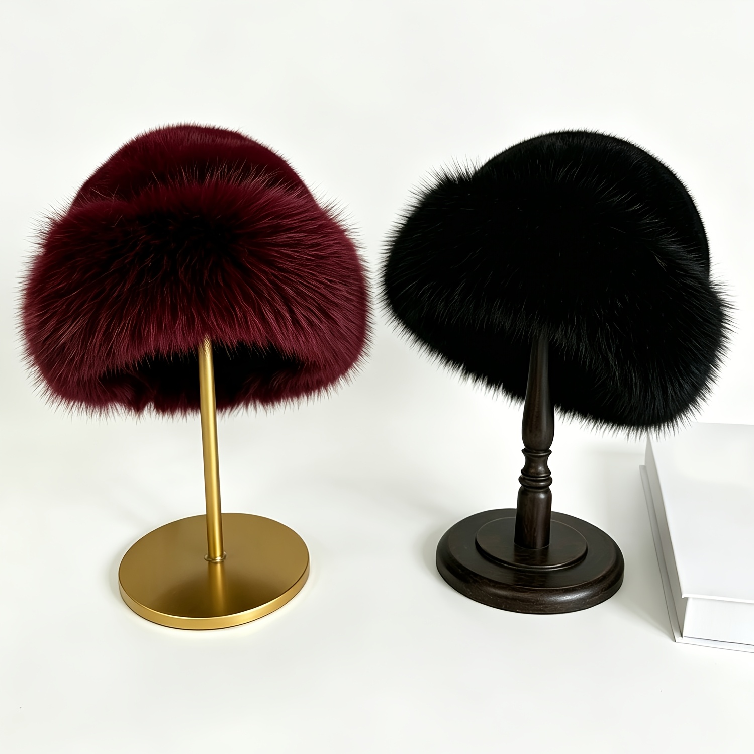 TEMU 2pcs Women's Winter Plush Hats Warm Versatile Round Top Wide Brim Hat - Autumn Winter Thickened Plush Bucket Hat For Women Hat - Hat Thickened