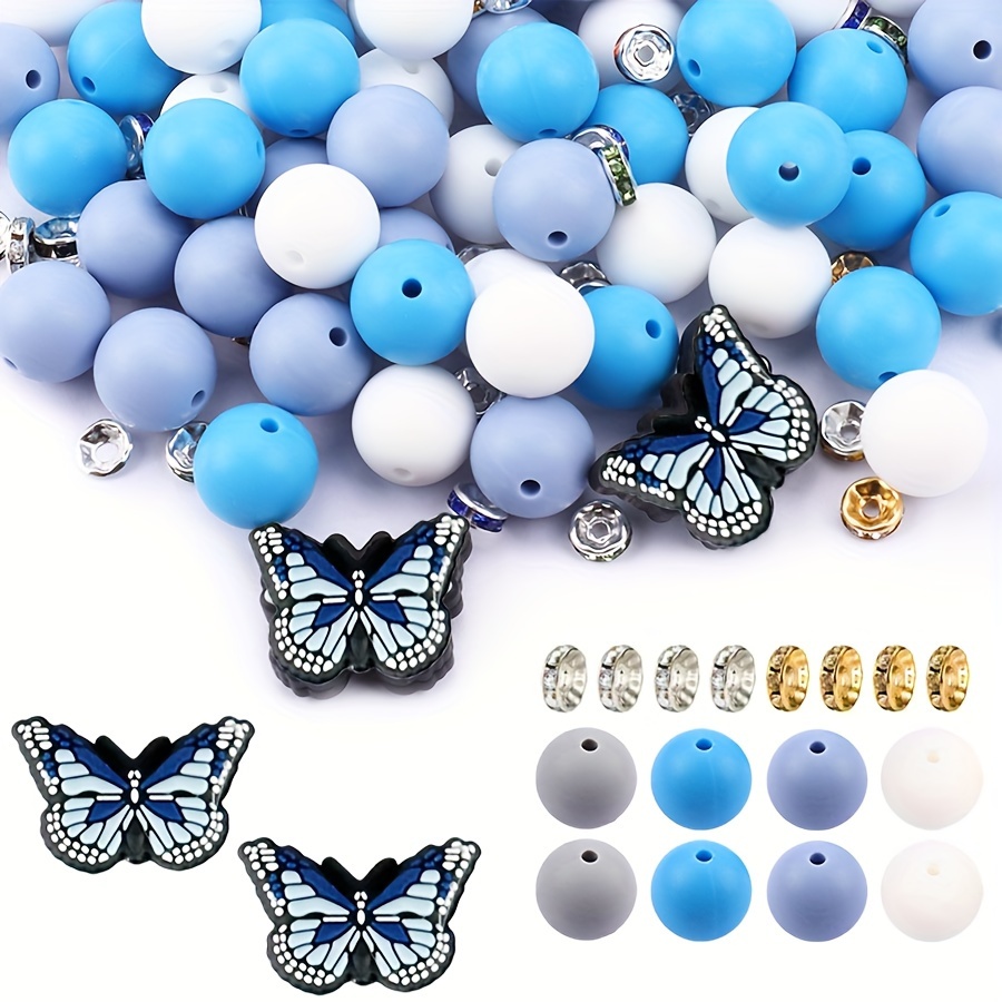 

110/50pcs 15mm Diy Silicone Beads, Candy-colored Beads With Butterfly Charms, Spacer Beads And Elastic String, Jewelry Making Kit For Bracelets And Necklaces, Craft Supplies