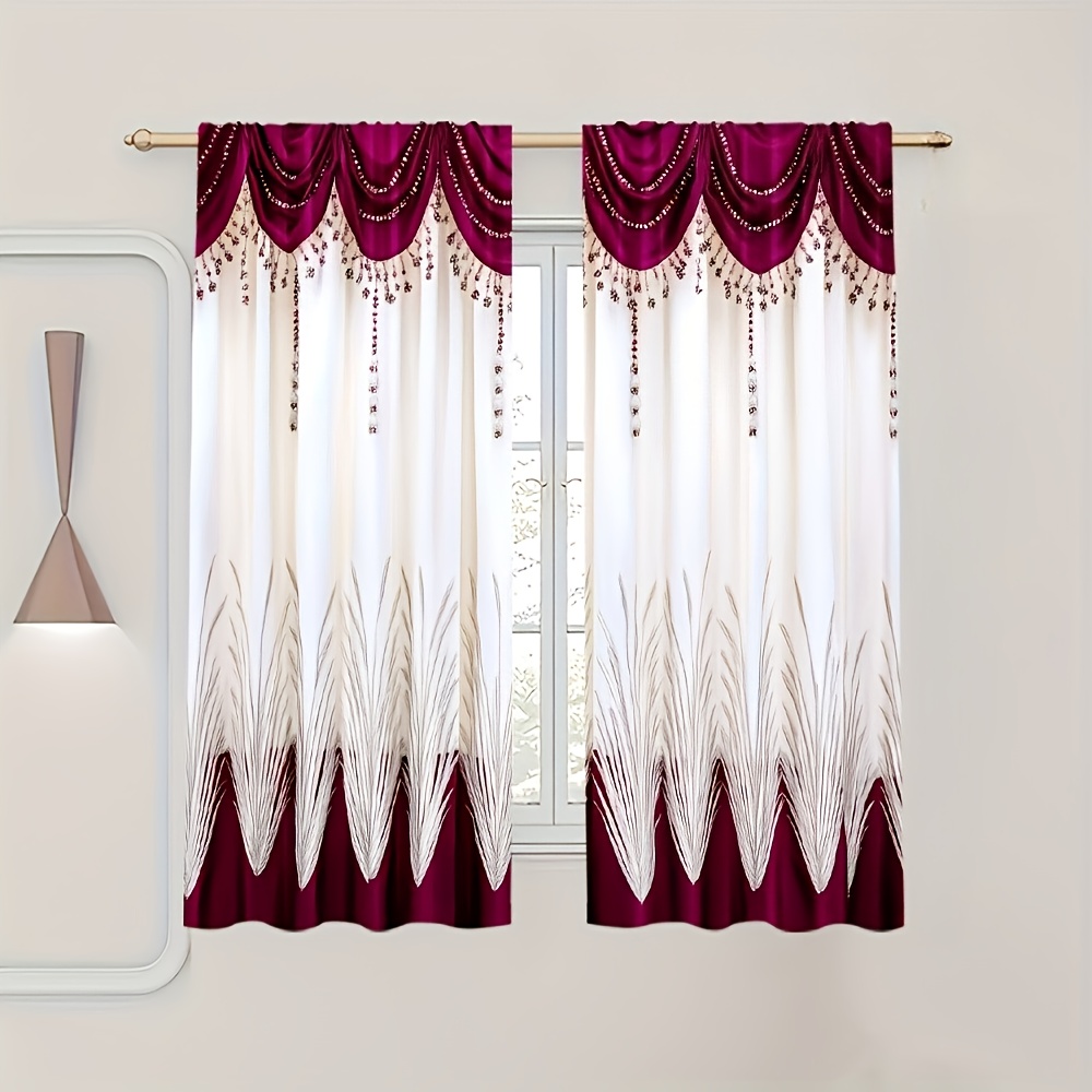 TEMU Set Of 2 Stylish Red And Drapes - Made From Sturdy 100% Polyester Material With A Decorative Edge, Light-filtering For Living Room, Bedroom, Kitchen, And Bathroom Decor