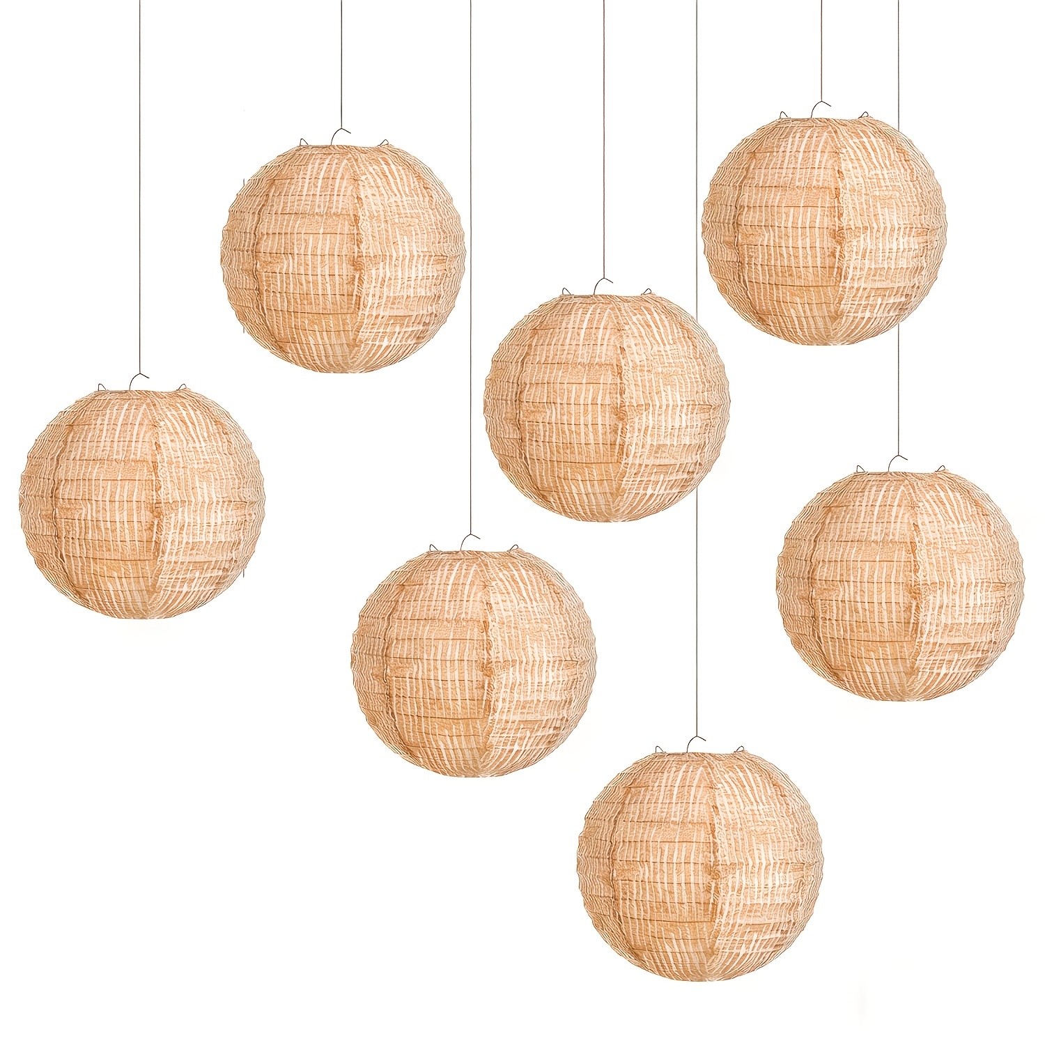 Image of 7pcs Printed Burlap Paper Lanterns Round Paper Lanterns Farmhouse Boho Classroom Decor Home Sweet Classroom Birthday Party Ceremonial Event 20cm/7.878inch