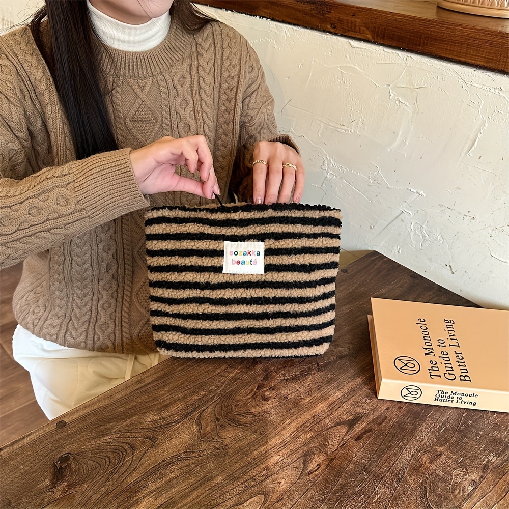TEMU Plush Fur Pink, Yellow, Brown Point Makeup Bag, Women Bags For Make Up, Small Bag Storage Makeup Case, Travelling Bags For Ladies, Pencil Case