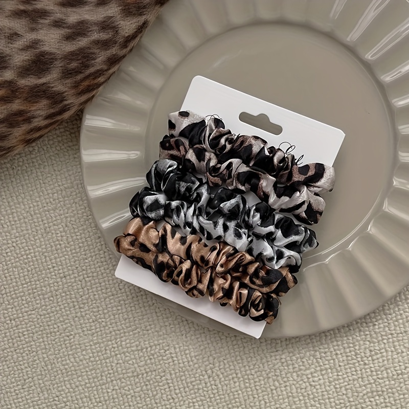 Image of 6-pack Leopard Print Hair Ties For Women, New Autumn Style Large Donut Hair Rings, Pull-on Hair Accessories, Elastic Bands