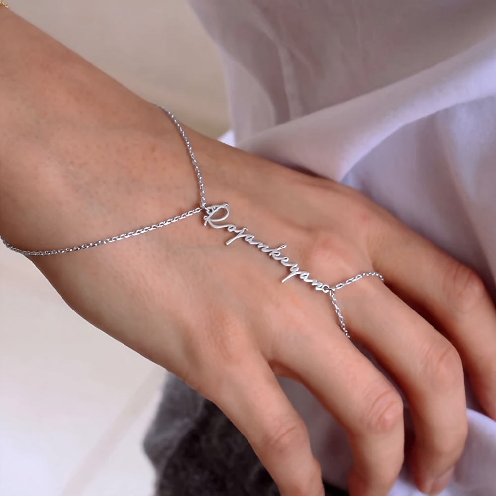 TEMU [Personalizzato] Braccialetto con in Acciaio , Anello da Dito Personalizzato, Catena da con Targhetta con in Acciaio , Regalo , Regalo di