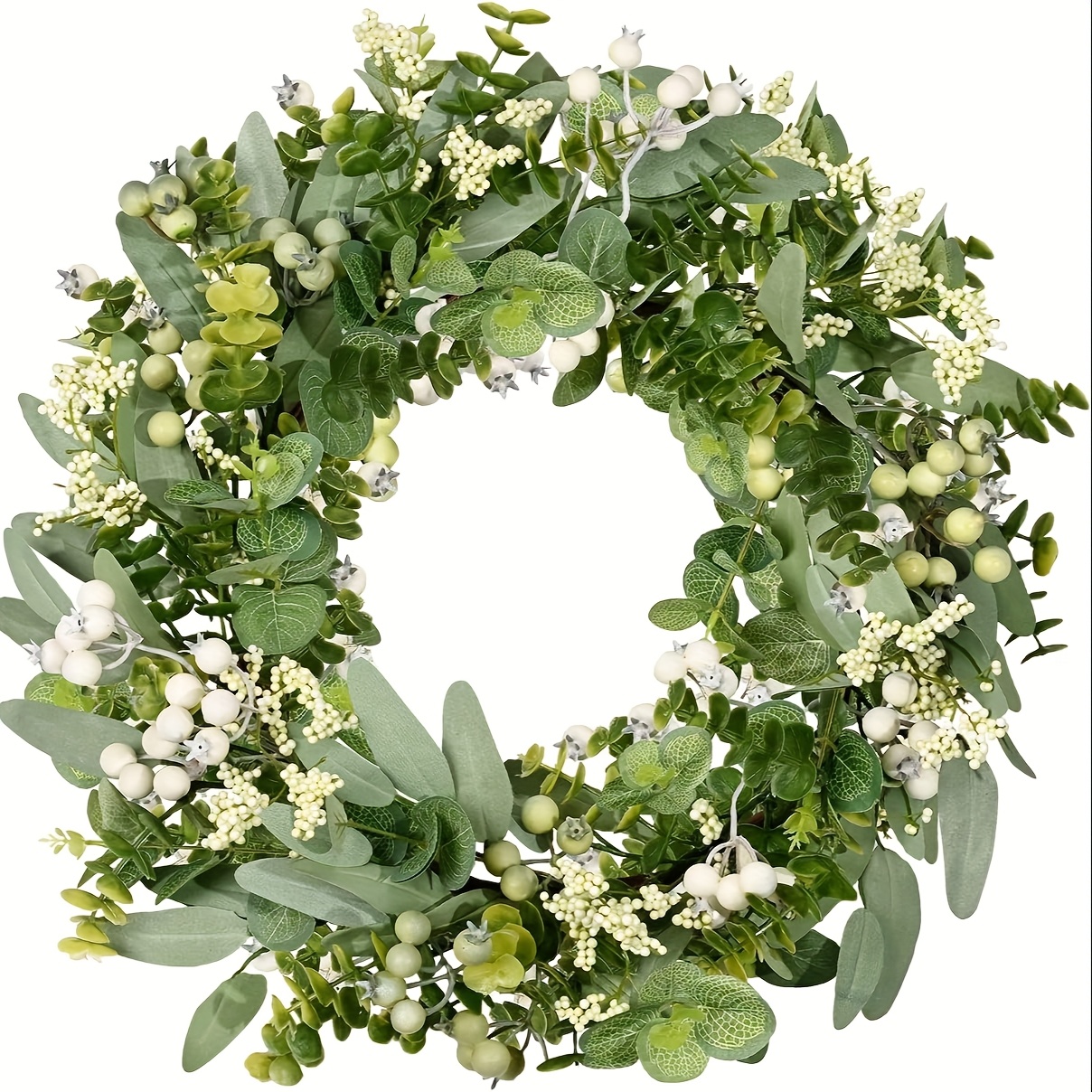 

20-inch Artificial Greenery Wreath With Berries For Front Door - Eucalyptus Leaf And 's Breath Design, Ideal For Indoor/outdoor Use, Wedding And Holiday Decor, Wreaths For Front Door