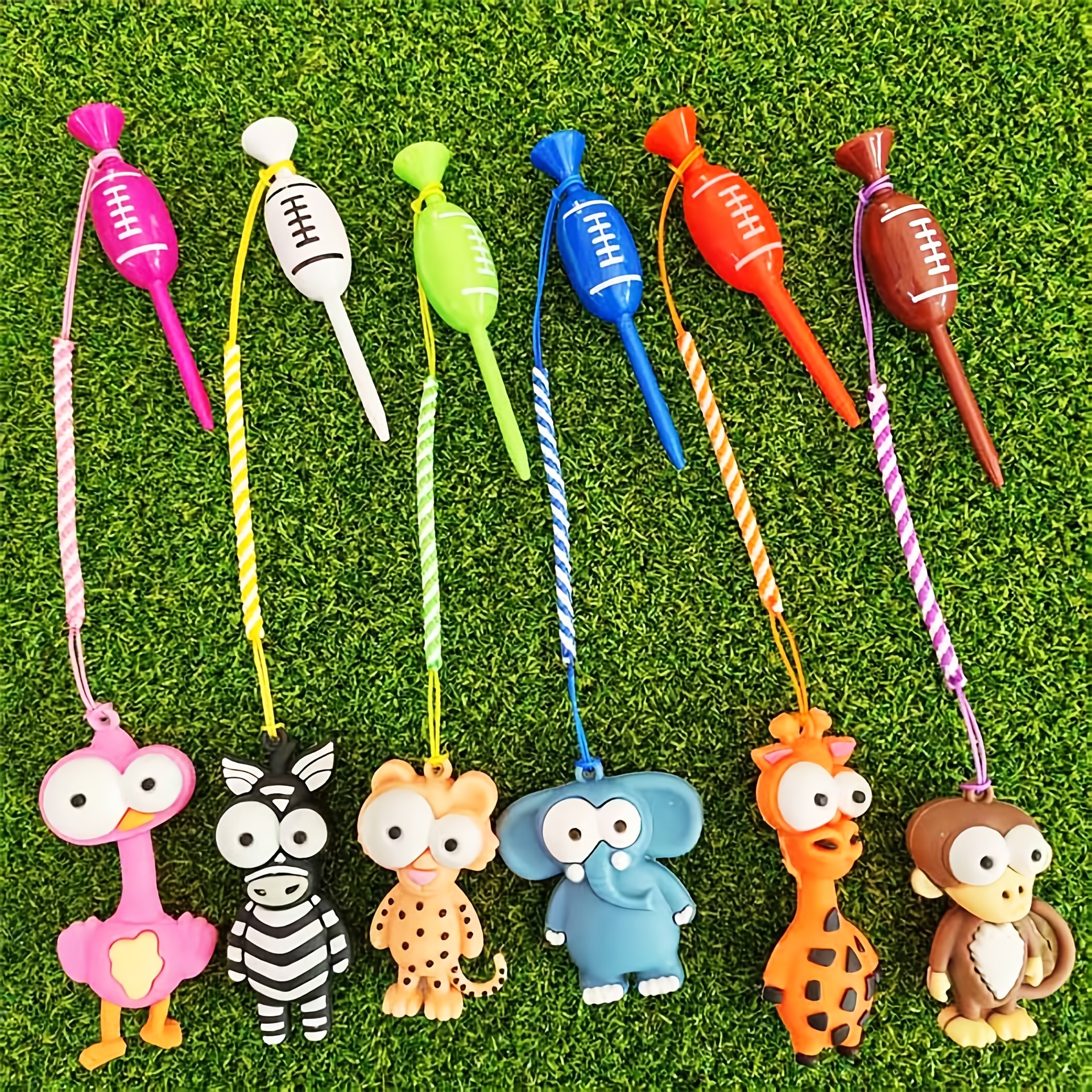 TEMU 6pcs Pear-shaped Golf Tees, Fun Cartoon Animal Charms, Golf Tee With Rope Anti-loss Plastic Ball Holder, Anti-loss Golf Pin With Anti-loss