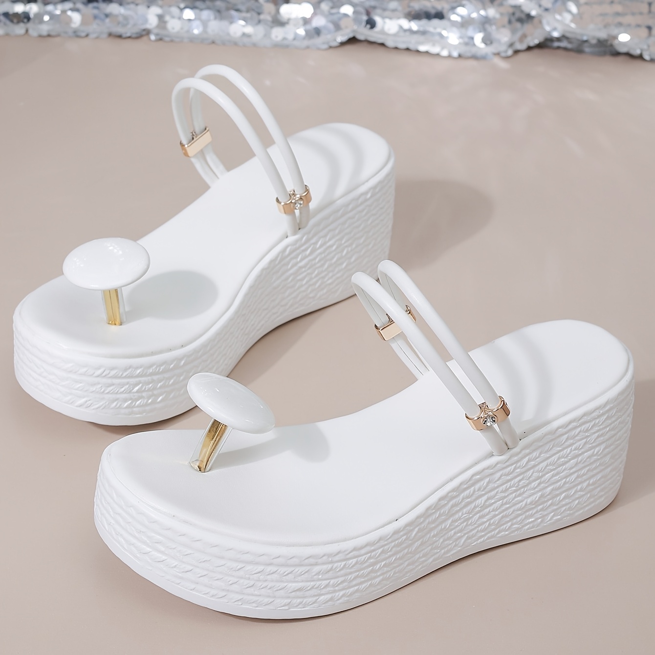 TEMU Sandalias de plataforma cuña sin cordones de moda y elegantes para mujer, zapatos de playa, calzado de mujer
