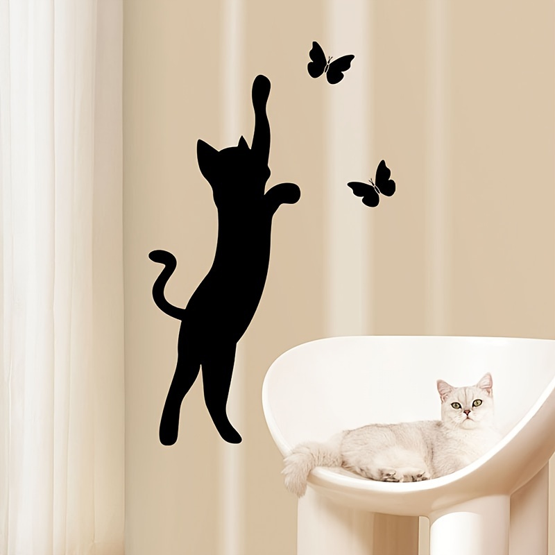 Removable Self-adhesive Wall Stickers Featuring A Black Cat With A Design, Suitable For Decorating Walls In Bedrooms, Living Rooms, And Cat Corners, Made Of Pvc