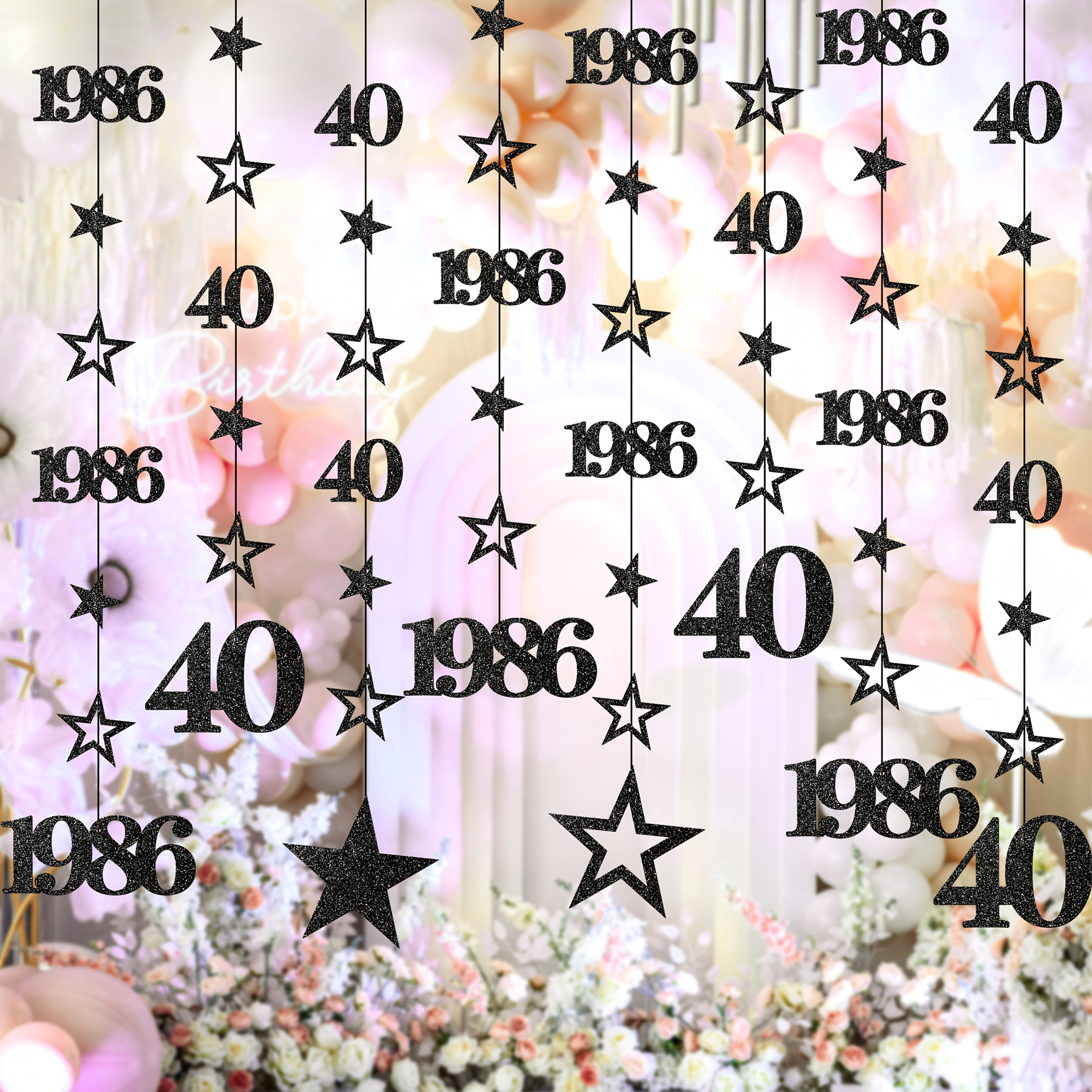 Black 40th Birthday Decoration Kit - With A Happy 40th Birthday Banner, Garland, And Glitter Party Decor For Men, Women, Girls, And Boys' Anniversary