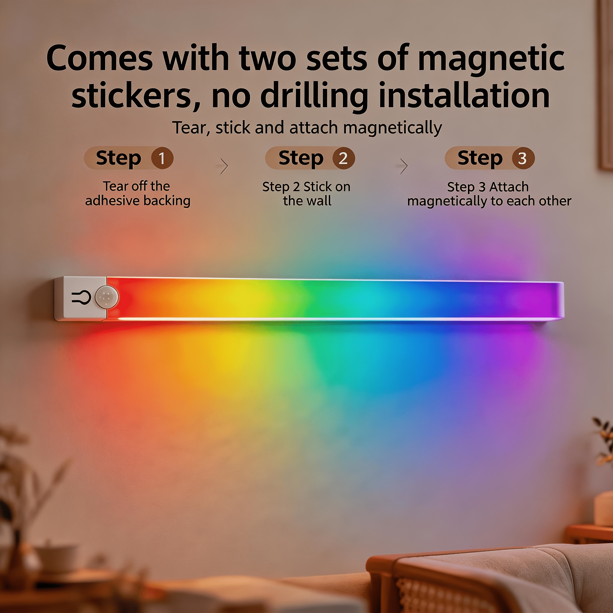 TEMU Mood Sensing Light - Colorful Gradient Adjustable Marquee Light, Usb Rechargeable, Magnetic Sensor Light, Suitable For Multiple Such As Parties,