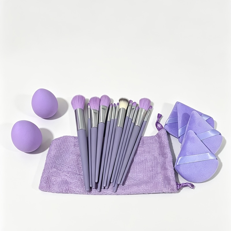 TEMU Pinceaux de Cosmétique professionnels de haute qualité améliorés, 20 pièces, comprenant 13 pinceaux de Cosmétique, 4 éponges de beauté et 2 sacs