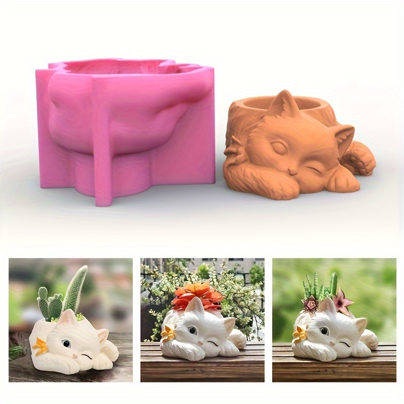 

Adorable Cat-shaped Silicone Mold For Concrete, Resin Succulent Pots - Diy Home & Garden Flower Pot Crafting Tool, 5.11x3.94x2.76 Inches