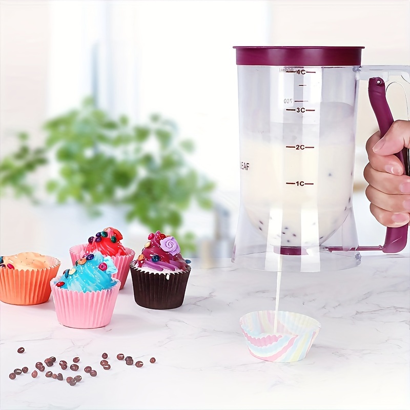 1pc kitchen batter separator cupcake handheld dispenser for bakery batter funnel measuring cup baking tool handheld leak cup with measuring label dispenser batter dispenser suitable for perfect pancakes cupcakes waffles muffin blends cream details 4