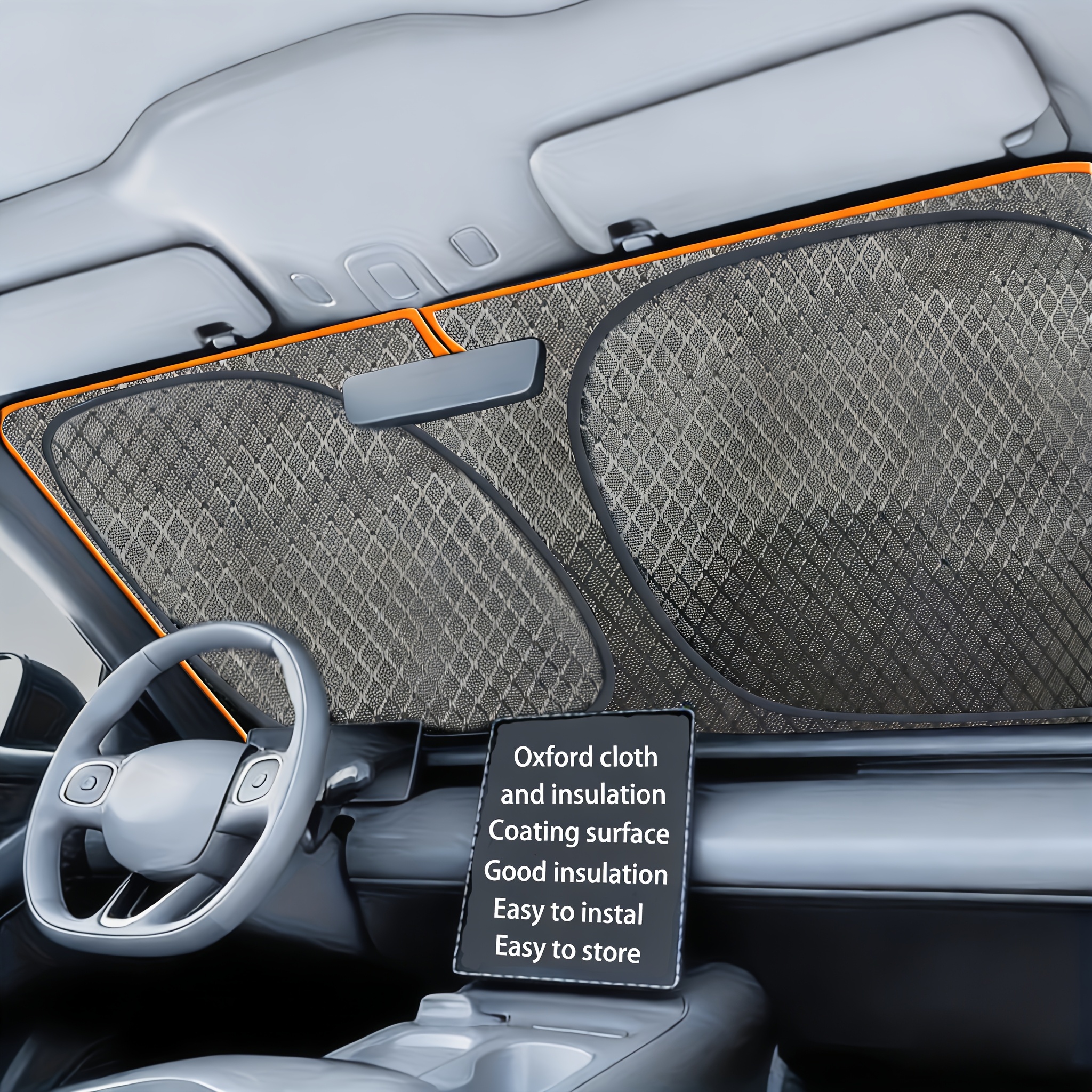 TEMU Oxford Cloth Orange- Car Sunshade For Effective Cooling And Sun Protection. It Blocks High Temperatures, Light, And Ultraviolet , Heat, And