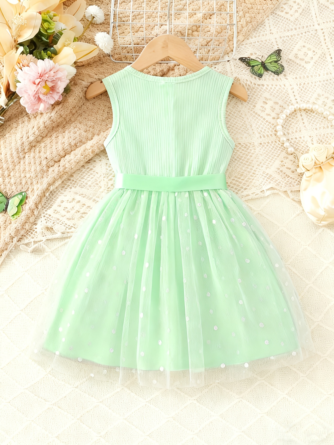 sweet cute mint green polka dot dress girls round neck - Temu Pakistan