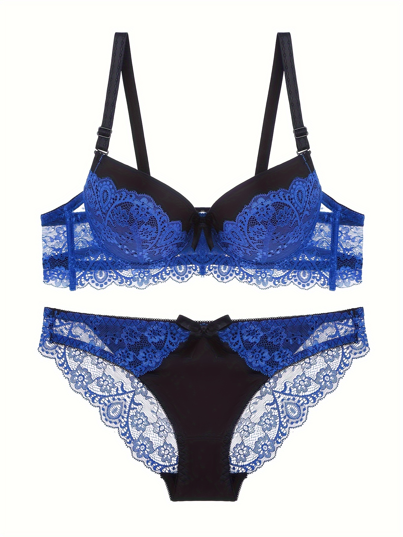 contrast lace bra panties bow tie push bra colorblock Temu United Kingdom