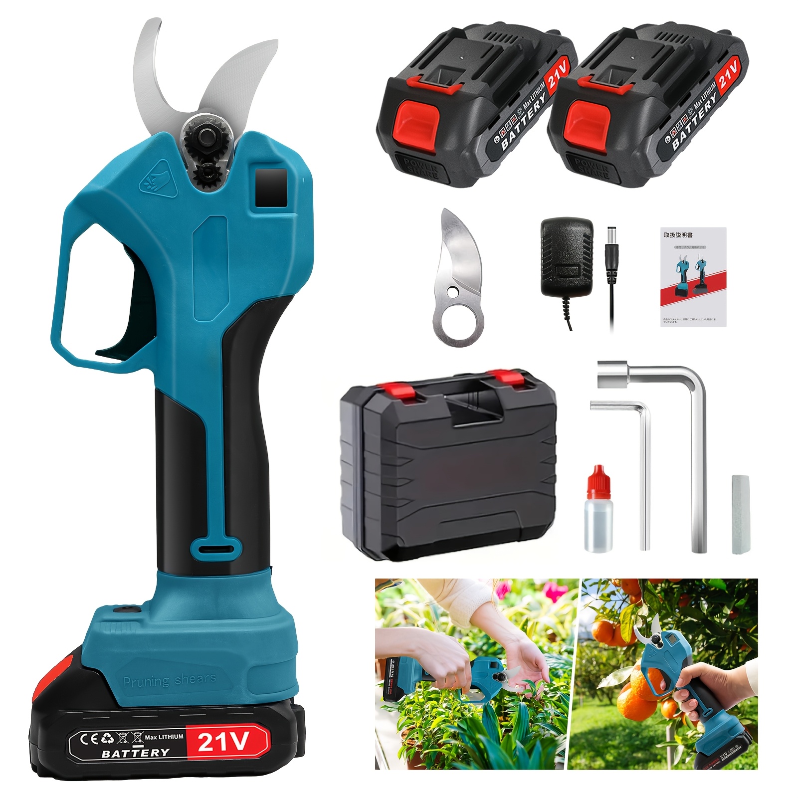 Image of Professional Cordless Pruning Shears, 25mm Garden Pruner With 2 X 2000mah Batteries, 500w Brushless Motor (bypass Type), Cordless Electric Garden Shears With Led Cut Counter