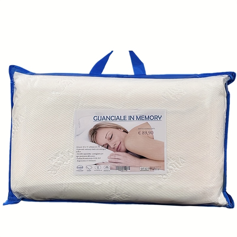 Soft Memory Pillow With Removable Zippered Cover, Made In Italy, Body-, Rebound Effect, Cotton Bed Pillow 42x72cm, Memory Thickness 13cm.