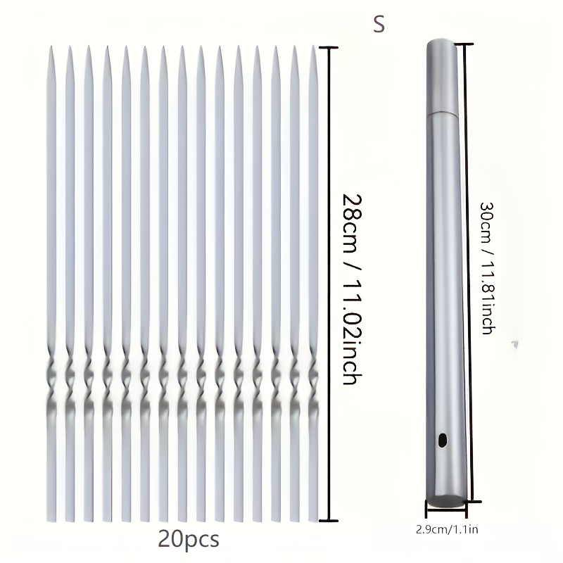 TEMU /50pcs Durable Stainless Steel Bbq Skewers With 1 Tube Storage, Reusable And Easy To Clean For Outdoor And Indoor Grilling Parties