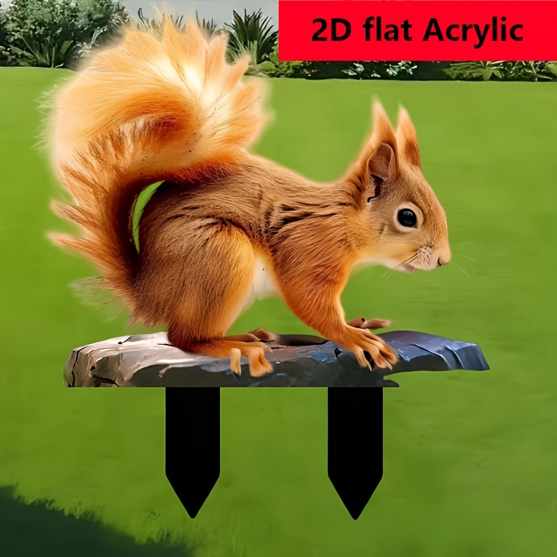 

2d Flat, 1pc Vibrant Red Squirrel Acrylic Garden Stake - 2d Flat Art Decor For Outdoor Landscaping, Potted Plants & Lawns, Animal-themed Decoration For Garden, Backyard, Patio