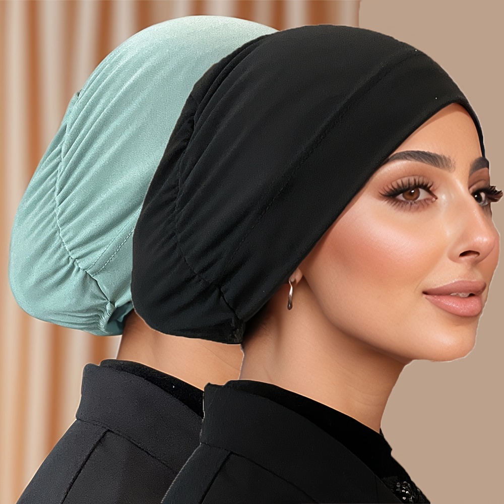 2pcs/Set Solid Color Muslim Headscarf with Closed Back Cap
