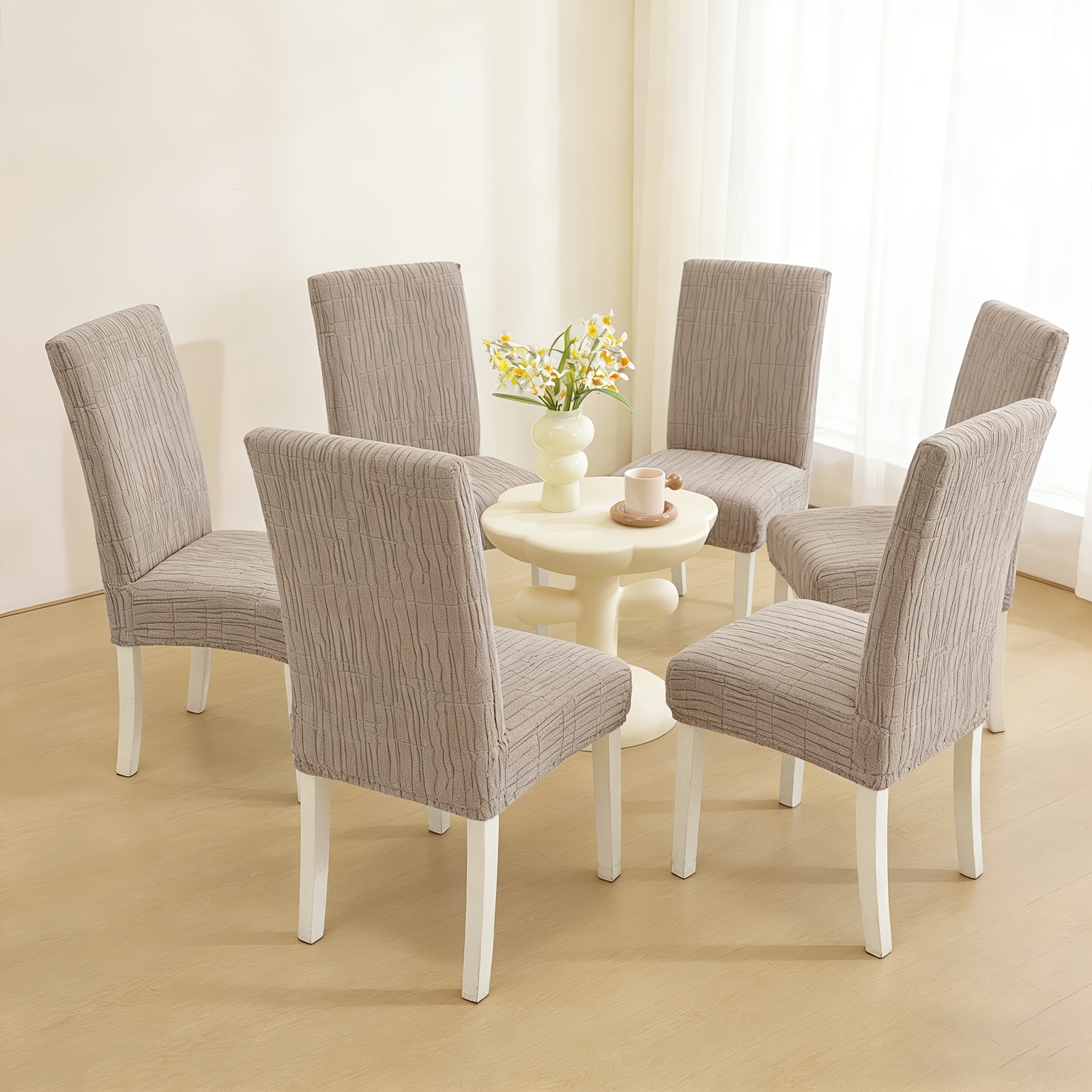 TEMU Fundas elásticas de jacquard para sillas de comedor, fundas de silla removibles, lavables y antiarañazos para patio exterior, hogar, cocina,