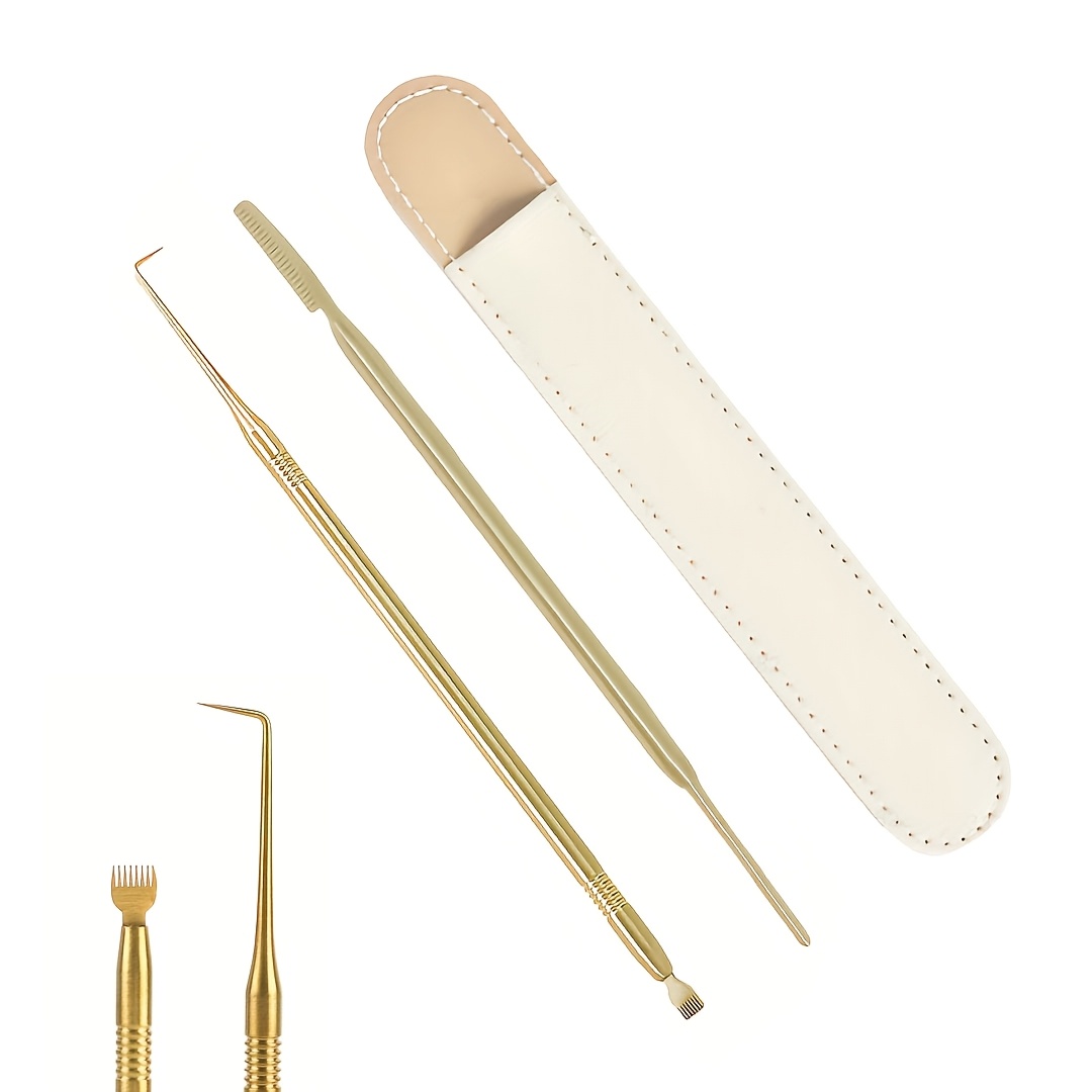 E-shop 2er-Set Edelstahl goldene Wimpernkamm-Pinzette, Dauerwell- Färbetrenner-Set, effizientes Wimpernstyling-Werkzeug zum Dauerwellen der Wimpern,