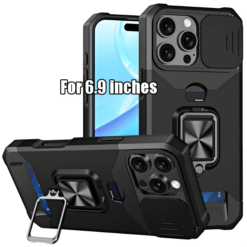 E-shop Handyhülle - Stoßfeste, robuste Hart-Handyhülle mit Metallständer und Kartenfach für iPhone 17 Pro Pro Max 15 Pro Max 14 Pro Max