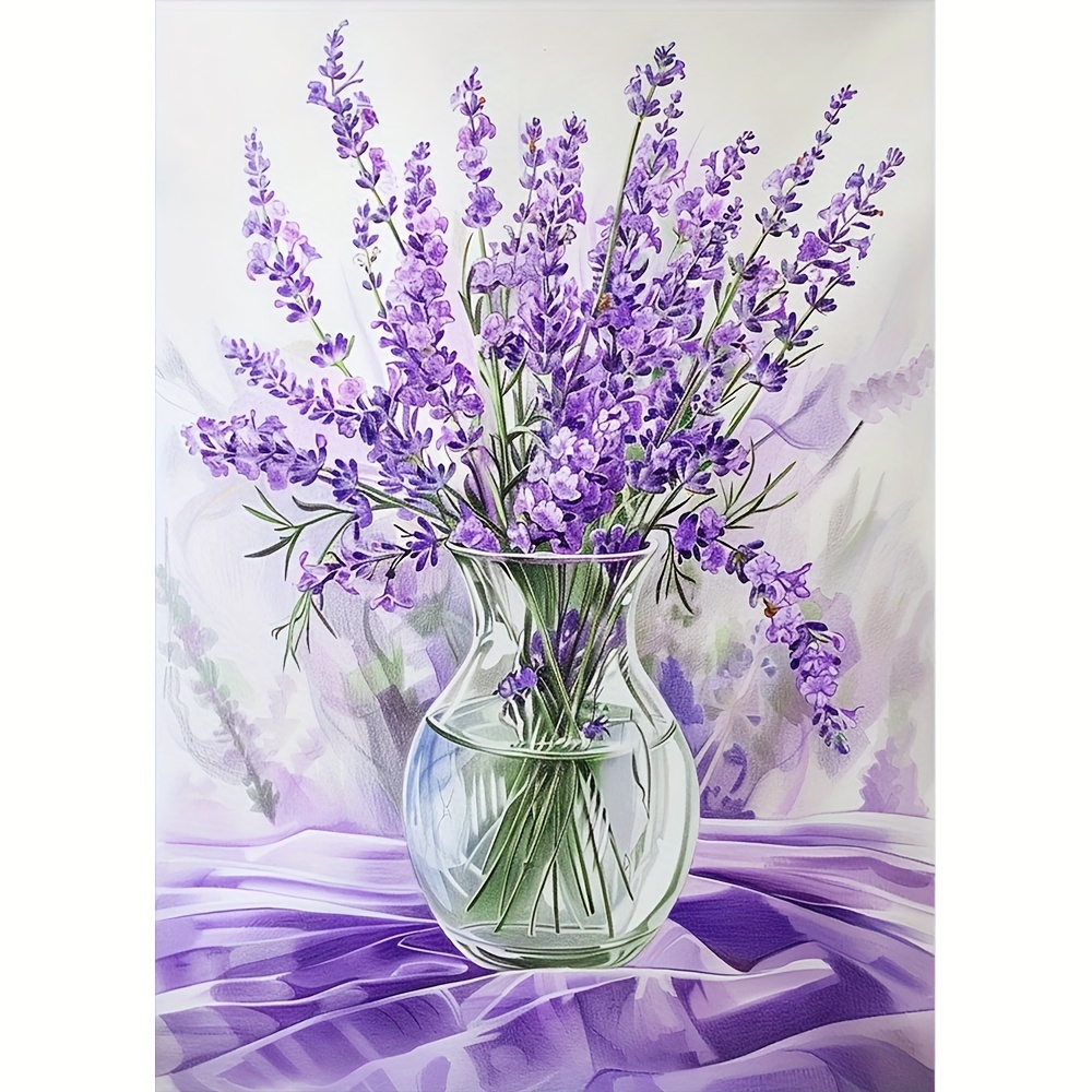 

Lavender Bouquet Diy 5d Diamond Painting Kit, 30x40cm Acrylic Round Full Drill Art Craft, Frameless Rhinestone Embroidery Set For Home Office Wall Decor