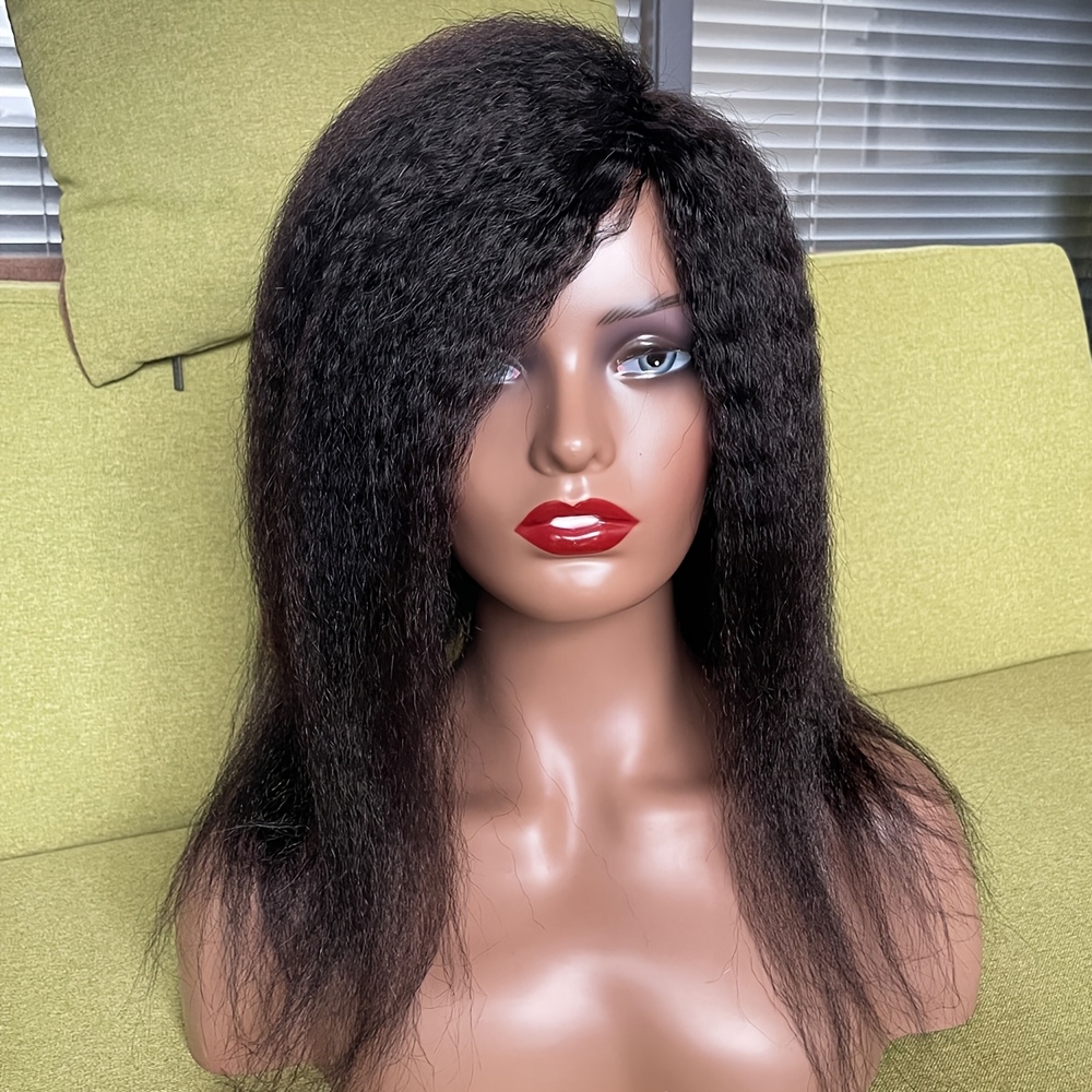 Image of Kinky Straight Full Machine Wig No Lace Wigs For Women Straight Humna Hair Wigs 180% Density