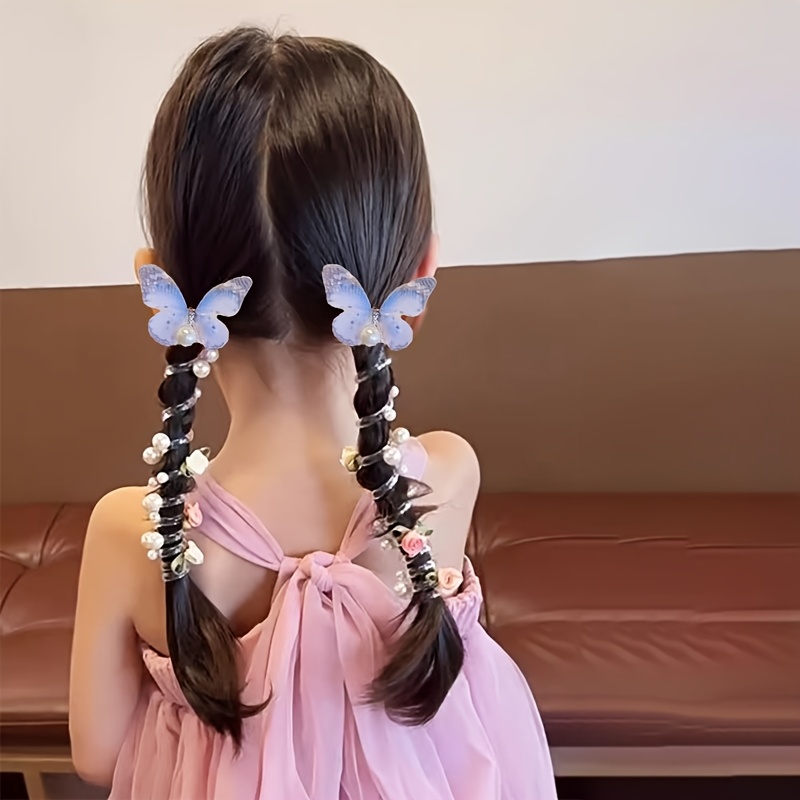 2pcs AYLHFO Mesh Butterfly Headbands for Girls - Cute Round Pearl & Floral Design, Perfect for Daily & Party Wear, All-Season Use, Everyday Headwear | Playful Accessory | Durable Plastic Headband, Butterfly Hair Accessories