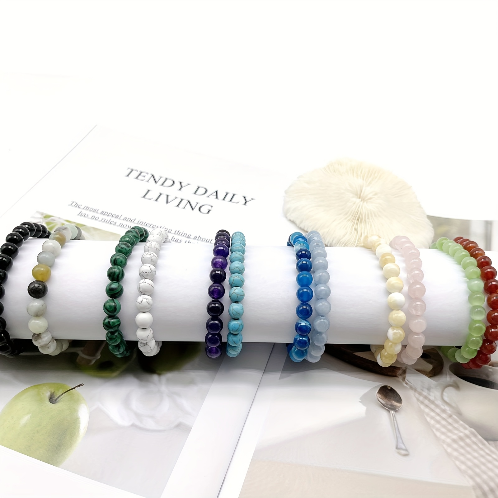 12 Styles Natural Stone 8mm Bead Bracelet Set for Women
