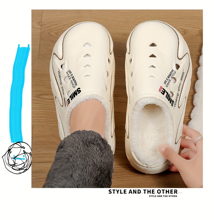 Men's Winter Clogs with Fleece Lining - Warm, High Quality, Non-Slip EVA Sole, Black & Orange Design, Indoor/Outdoor Use, Large Size Options, Indoor Footwear | Casual Slipon | Durable Traction Footwear