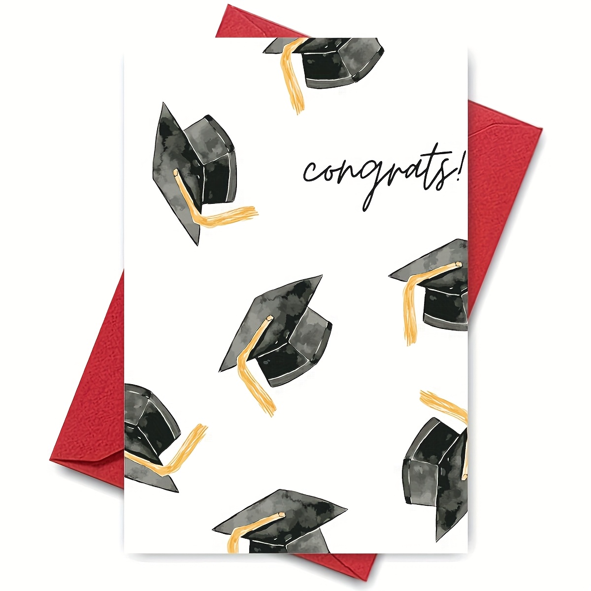 Graduation Celebration Card - 'congrats!' With Graduation Caps And Confetti - Perfect For Graduation Day - Great Gift For Graduate, Student, Or - Festive And Greeting Card