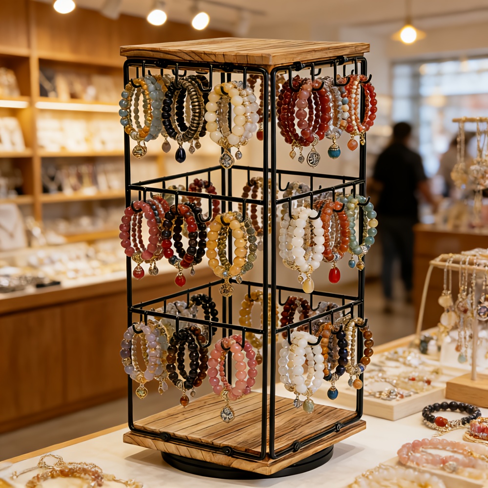 TEMU 360-degree Rotatable Bead Storage Rack, Jewelry Display Stand, Hanging Jewelry Organizer, Earring, Bracelet, And Bracelet Display Stand, Retro
