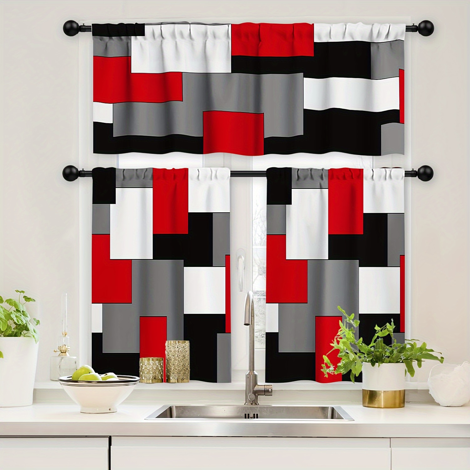 TEMU Curtains And Valances Set 3 Curtains 36 Length Art For Bathroom, Small Curtains For