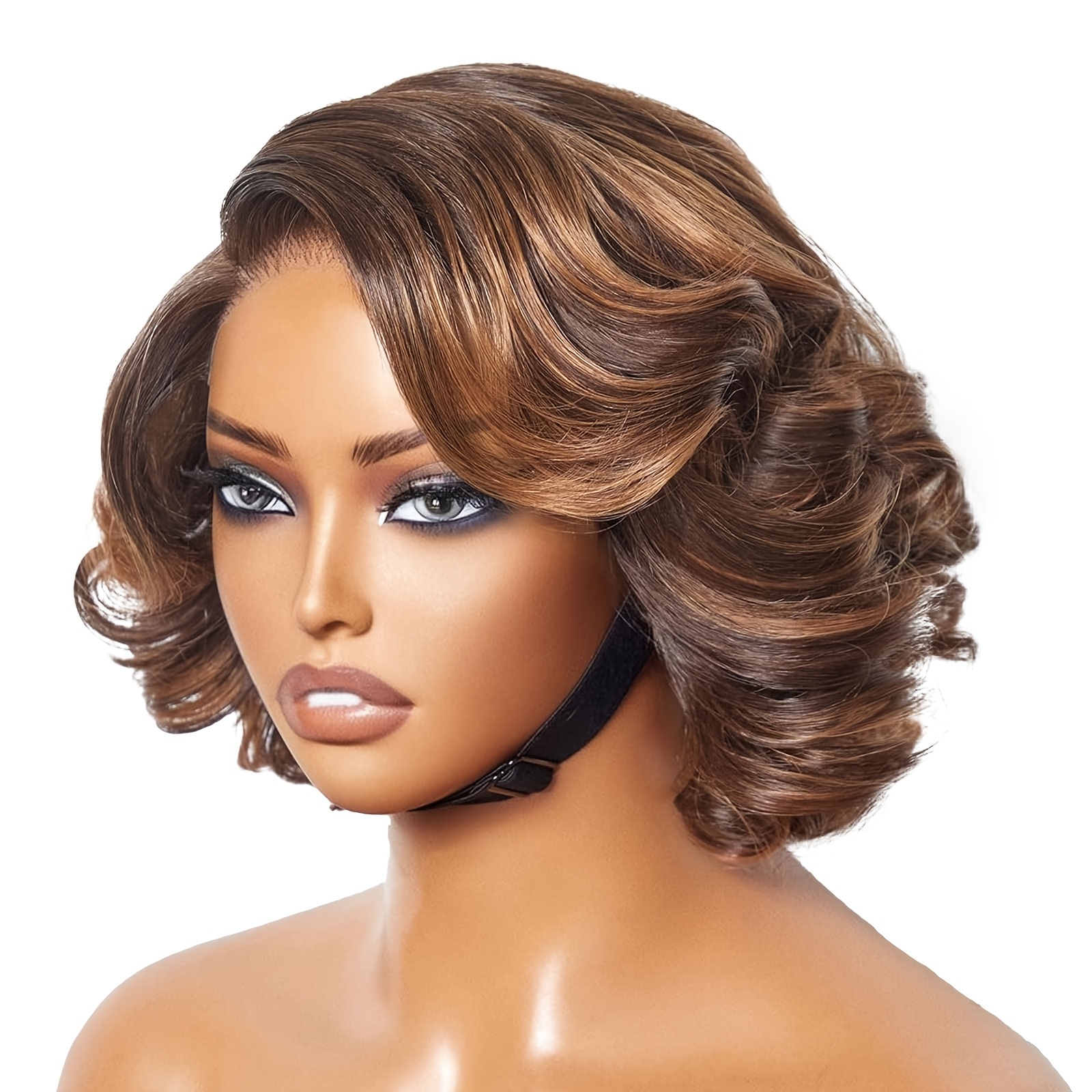 Highlight P4/27 10 Inch Loose Wave Curly Human Hair Wig 13x4 Transparent Lace Frontal Free Part Brazilian Human Hair Curly Bob Wig For Daily Cosplay