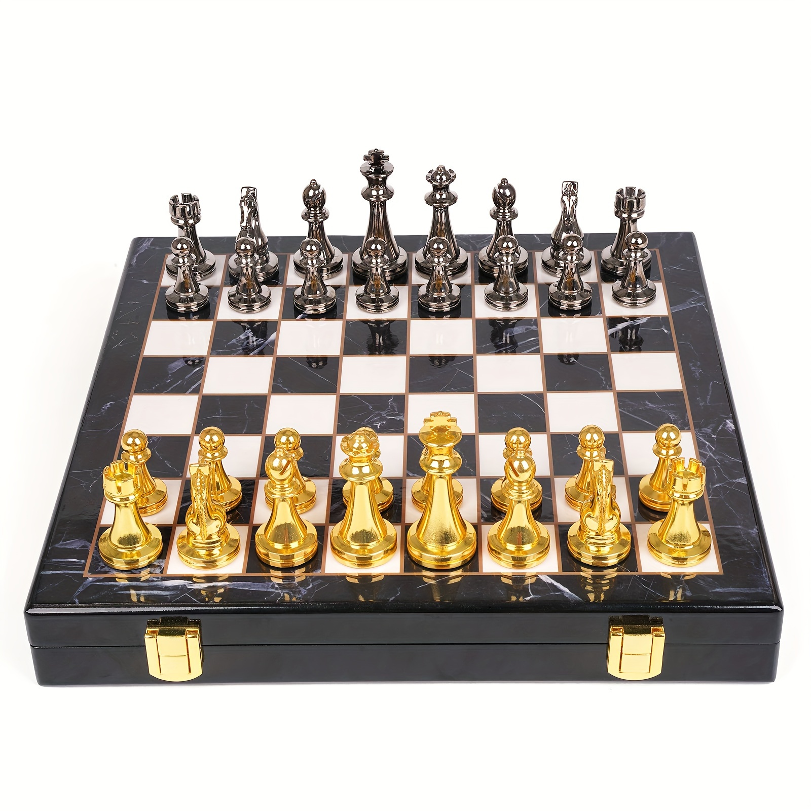 

Retro Metal Chess Set For Adults Marbling Chess Board With Chess Pieces Travel Chess Set With Metal Pieces Folding Chessboard Ideal For Beginners And Professional Players