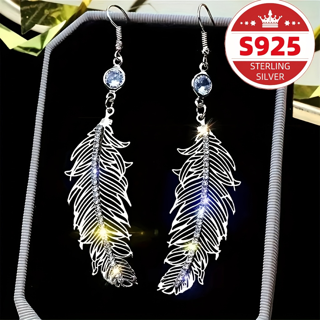 Women's S925 Pure Silvery Long Feather Earrings — Wedding Engagement