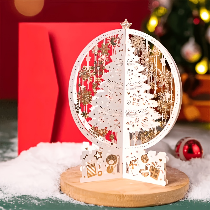 TEMU Handmade 3d Pop-up Christmas Card, Golden Snowflake And Crystal Ball Design - Vintage Floral Holiday Greeting Card, Suitable For Festivals,