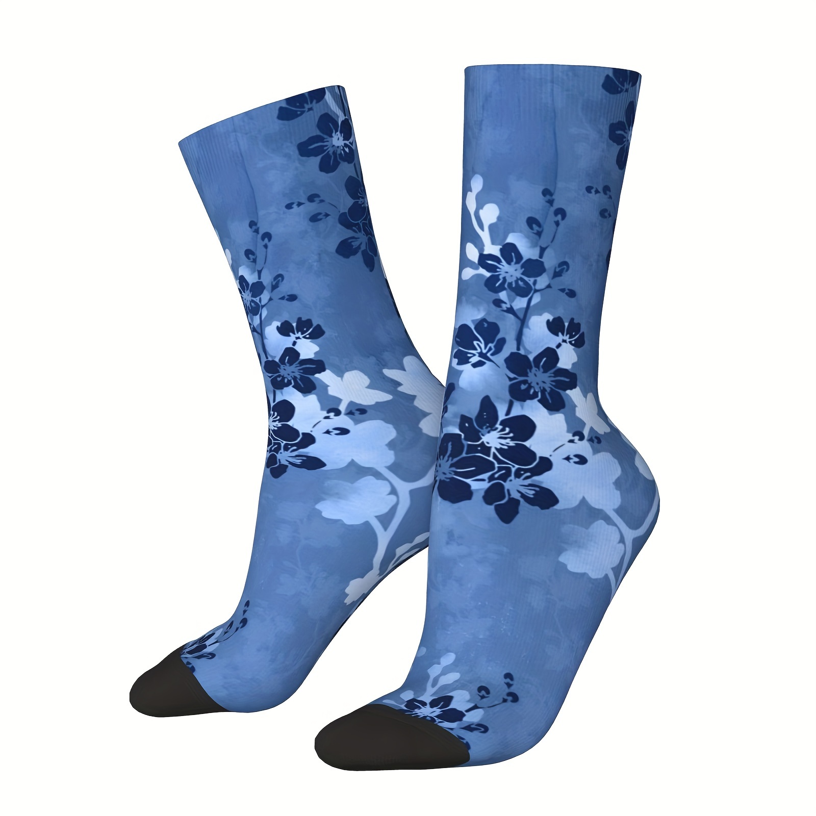 

Funny Happy Sakura In Blue Retro Hip Hop Novelty Pattern Crew - Men's Novelty Socks With Seamless Toe And Full Cushion