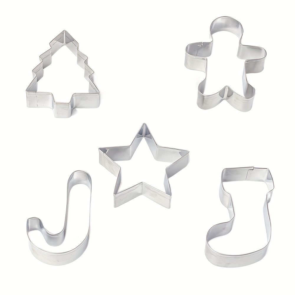 5pcss Christmas Cookie Cutters Stainless Steel Cookie Molds 5pcs Set Gingerbread Man Christmas Stocking Candy Cane Christmas Tree Star Cookie Molds Baking Molds Kitchen Christmas Sugar