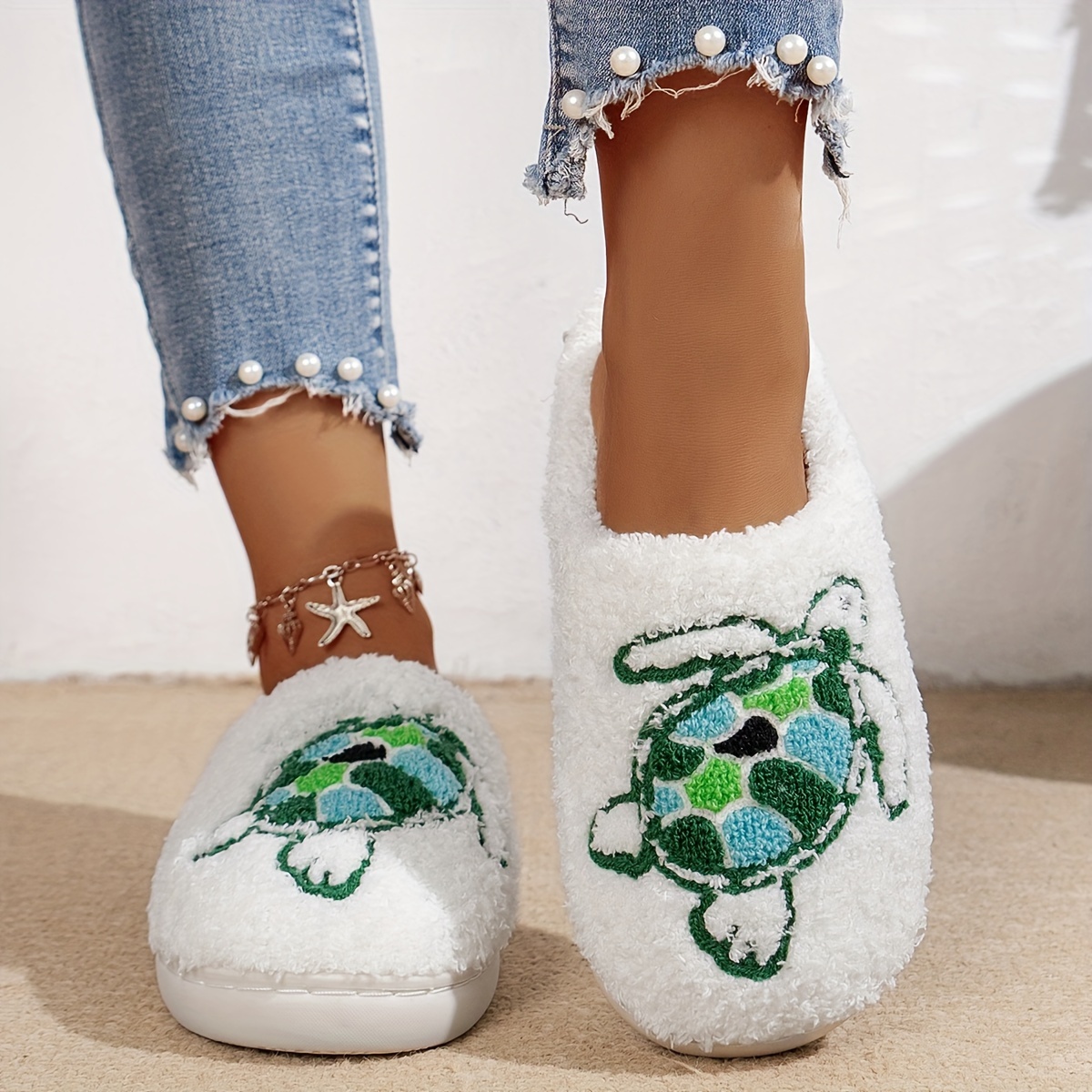women's sea turtle print indoor slippers soft plush lined Temu