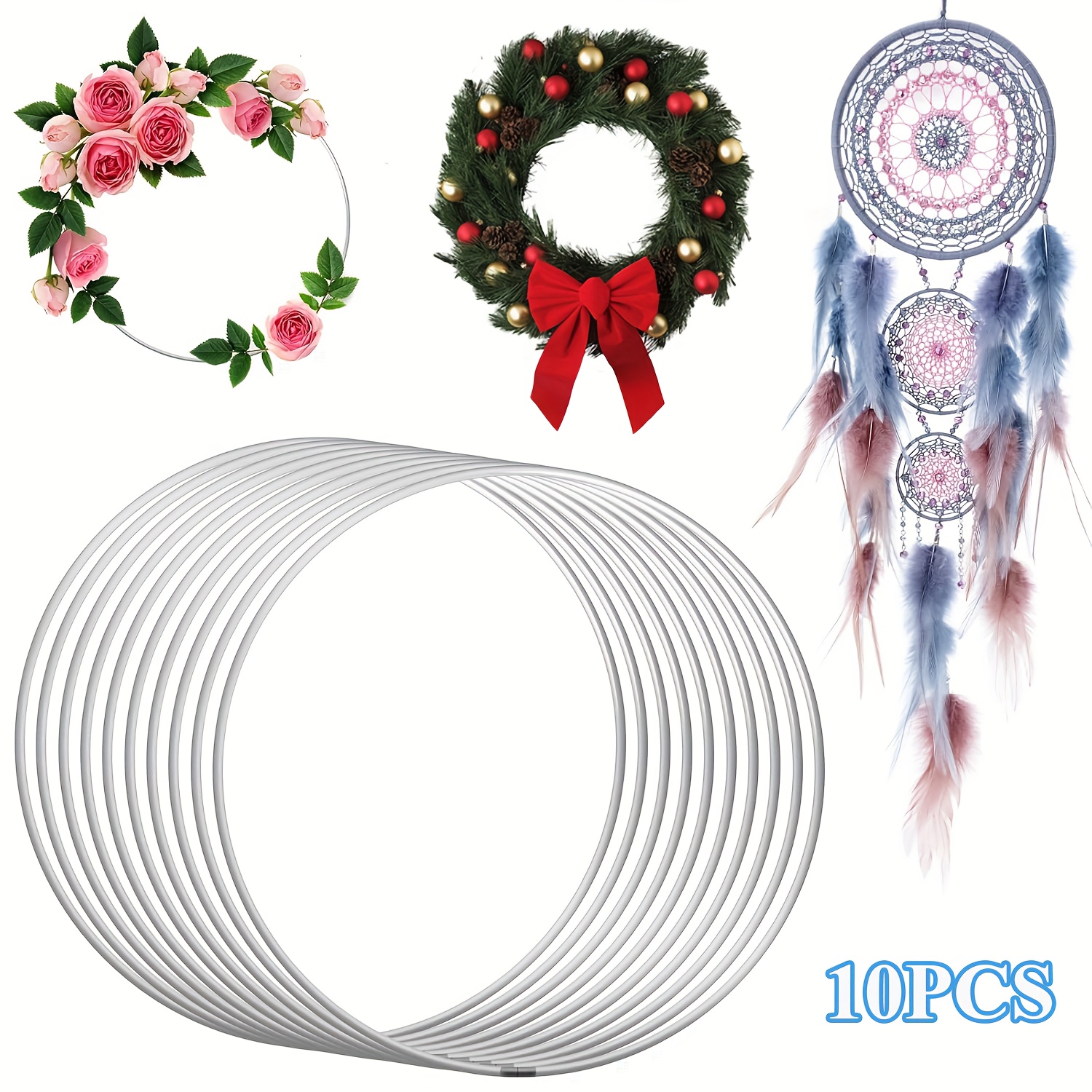TEMU Set Of 10 Metal Wire Rings, Each 10cm In Size, Perfect For Dream Catchers And Other Decorative Projects. Ideal For Crafts, Mobile Decorations,